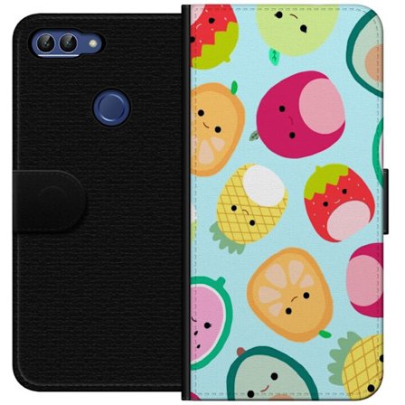 Yhteensopiva Lompakkokotelo Huawei P smart Kawaii-hedelmien kuvioita, kuten mansikkaa, sitruunaa, ananasta ja avokadoa vaaleansinisellä taustalla