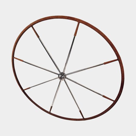 Timón para velero Lewmar Commodore, cóncavo, acero inoxidable y piel de alce, Ø1010 mm, apto para eje de timón de 1" (25 mm), marrón/plata