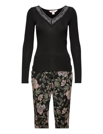 Pj Pant Ls V-Neck Lace Waterflower Patterned Hunkemöller