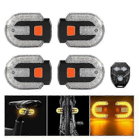 4 stk. sykkelblinklys med alarm, USB-lading fjernkontroll delt/integrert sykkel baklys 5 moduser vanntette strobelys (svart) [jkw]