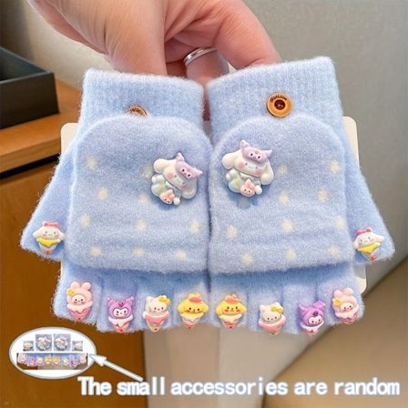 1 par Sanrio termiske vinterhandsker til piger og drenge - søde animefigurer (Cinnamoroll, Little Twin Stars, Pochacco) - Flip-Open luffer med [DB]
