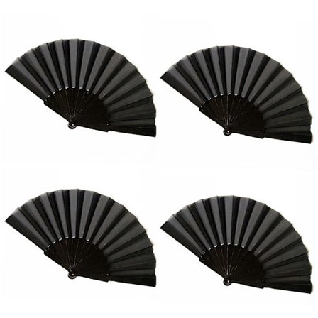 4 stk. svart sammenleggbar vifte, silke sammenleggbar vifte med bambushåndtak, Tai Chi sammenleggbar vifte, rekvisitt for mannlig/kvinnelig 