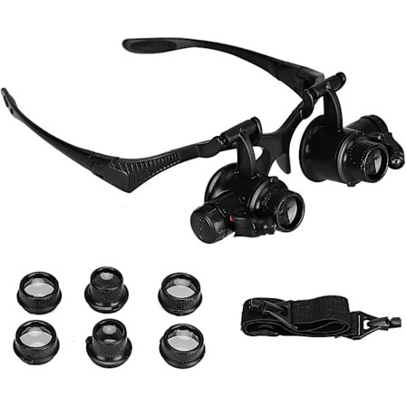 Pannlupp med förstoringsglas, pannband med förstoringsglas med 4 avtagbara linser (10x, 15x, 20x, 25x), för arbete, läsning, reparation, urmakare, 