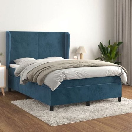 Maison Exclusive - Seng med lameller og mørkeblå madras 140x190cm Velour