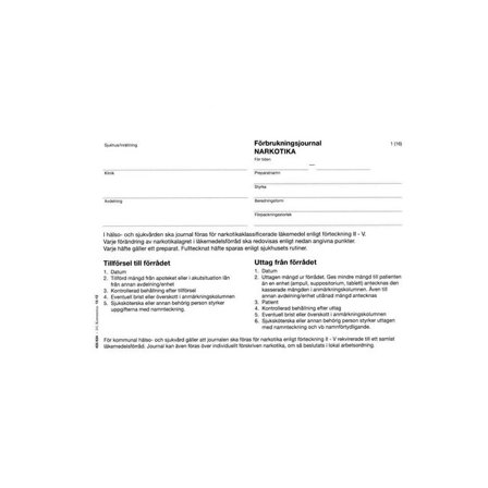 Häfte Narkotikajournal A5 - Lyreco - Sjukvård och omsorg - Diagnos och behandling - Blanketter och journalerer