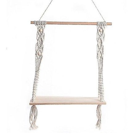 Rustikk tre-svingende henge-tau vegghyller plante makrame stativ