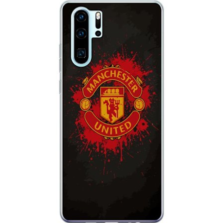 Kompatibelt Mobildeksel til Huawei Huawei P30 Pro Manchester United logo i rød og gul farge med røff sportslig bakgrunn