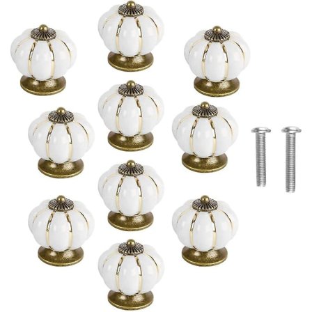 10 st Keramik Dörrknoppar Vintage Pumpa Skåp Låda Drag Skåp Handtag Möbel Heminredning Vit