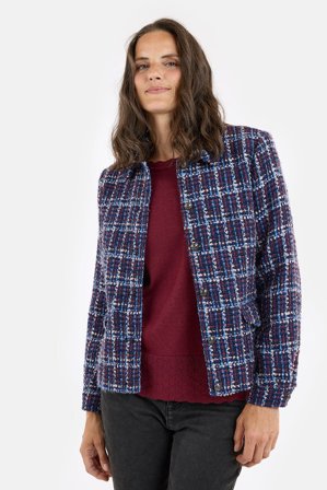 SIGNATURE - Bouclé Jakke - Navy / Rød Mix