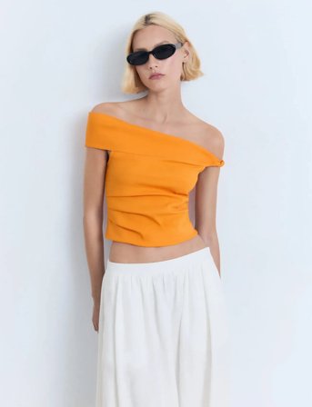 Mango Asymmetrical Strapless Top - Orange - L