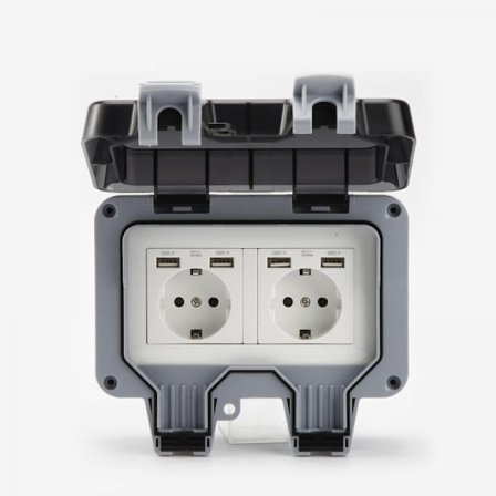 Udendørs dobbelt stikkontakt med USB, vandtæt, kraftig, stikkontakt med vægboks (dobbelt) - Tilbehør til hjemmeautomatisering