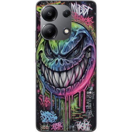 Yhteensopiva Puhelinkuori Xiaomi Redmi Note 13 4G Värikäs graffitipiirros pahansuipasti hymyilevästä hirviökasvoista, jossa valuvat neonvärit