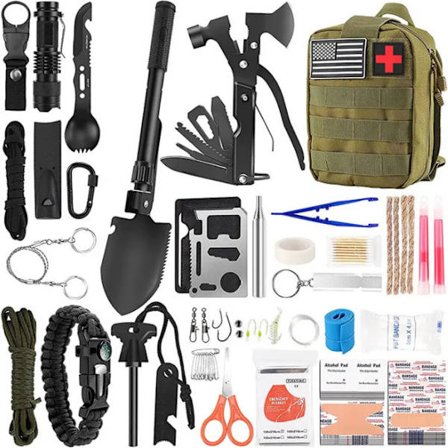 Mini Överlevnadsverktygssats för Utomhusbruk: Eldstartare + kompass + vajersåg + nödfilt; Camping & Vandring EDC (Everyday Carry) Kit