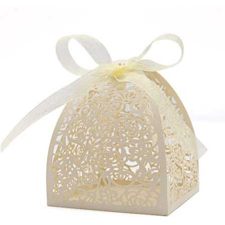 Pakke med 100 laserkuttede rosegodtebokser, gaveesker 2,5"x 2,5"x