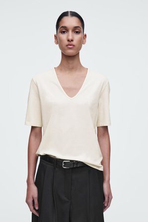 COS V-Neck Cotton T-Shirt in White - Women