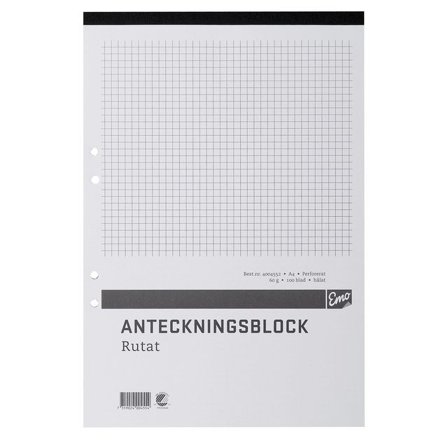 Anteckningsblock A4 100 bl rut hål perf - Lyreco - Kontorsmaterial - Block och anteckningsböcker - Anteckningsblock