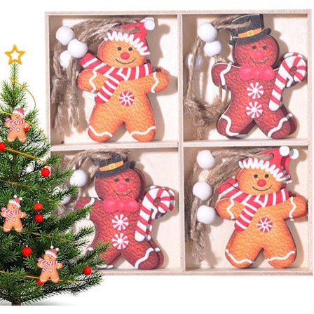 Pepperkake-julepynt | 12-stykker tre-julepynt med sukkerspinn