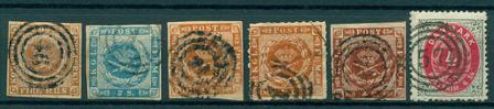 Danmark 1854-1871 - 6 forskellige skillingsmærker