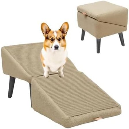 2-i-1 sammenklappelig hunderampe, katte- og hundetrappe til seng og sofa, egnet til lette katte eller små hunde, op- og nedstigning