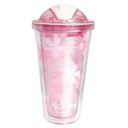 480 ml iskopp, plastvattenkopp, sommarhalm, handhållen kopp, söt bärbar vattenkopp pink