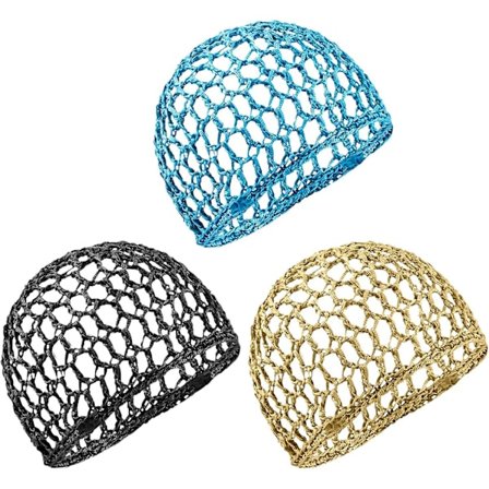3-pakning heklede hårnett i mesh, strikket snood-hatt i rayon, tykke hårnett snoods dekorasjon for nattsøvn