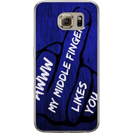 Kompatibelt Mobildeksel til Samsung Galaxy S6 Mørk typografisk illustrasjon med hjerteform og budskap om vennskap mot dyp blå tretekstur