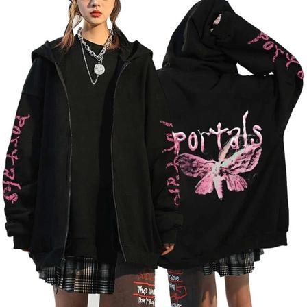 Melanie Martinez Portals Hettegensere tegneserie glidelåsgensere Hip Hop Streetwear Kåper Menn Kvinne Oversized jakker Y2K klær Black21 M