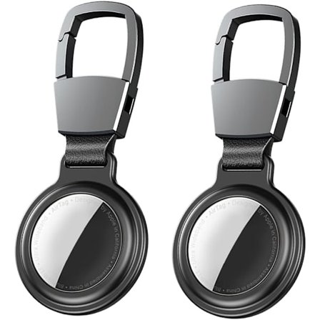 2 Apple AirTag -avaimenperää (Musta, Kestävä Alumiini ja Nahka), Ca