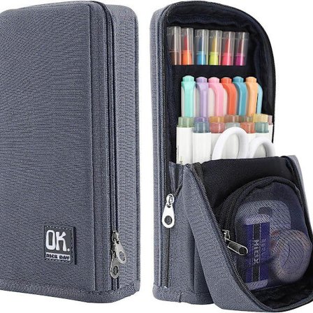 Stående blyantspose med stor kapacitet, pennepose med flere lag, grå KLB