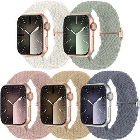 Hot 2025 5-pakning flettet solo loop kompatibel med Apple Watch-rem 40 mm 38 mm 41 mm for kvinner og menn, justerbart elastisk sportsarmbånd i nylon 