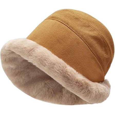 Myk, lodden bøttehatt for kvinner, varm, fluffy fuskepels fiskerlue, vinter