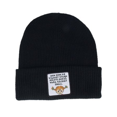 Pippi Långstrump - Svart cuff Beanie - Den Som Är Stark Patch Black Soft Cuff @ Hatstore