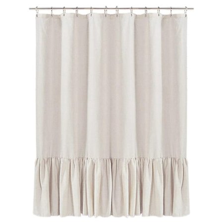 Rustiikki suihkuverho röyhelöillä, kylpyhuoneen pellavasekoite suihkuverho, luonnollinen väri, 183 x 183 cm