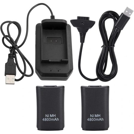 Xbox 360-kontrollerkit, 2*4800mAh batteri USB-ladekabel+ladestasjon