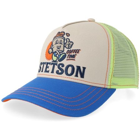 Stetson - Beige trucker Keps - Barista Coffee Time Blue/Ecru A-frame Trucker @ Hatstore