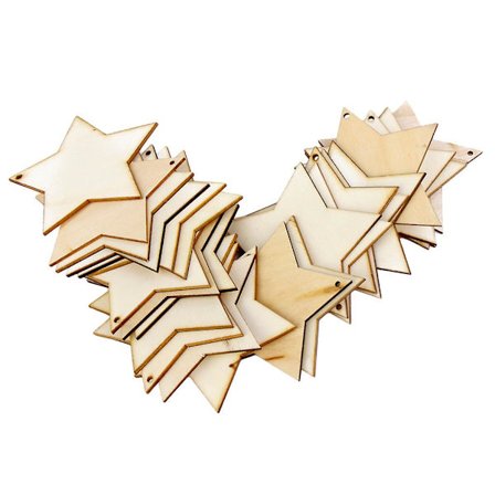 Sæt med 25 stk. træstjerner til håndarbejde, gør-det-selv træstjerner, dekoration til håndarbejde, fest, bryllup, fødselsdag, feriedekoration