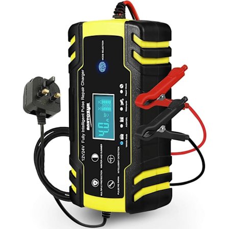 12V/24V 8Amp Automatisk Batterilader med 3-trins Opladning, 6 Opladningstilstande og LCD-skærm, Intelligent Opladning, Reparation, Vedligeholdelse