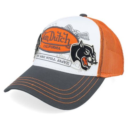 Von Dutch - Vit trucker Keps - Multi Patches Orange/White/Grey A-Frame Trucker @ Hatstore