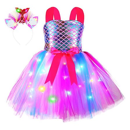 Flickande sjöjungfru kostym LED ljus upp prinsessa Tutu klänning