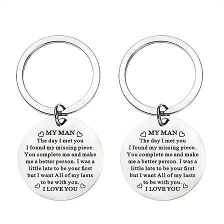 Nyckelringar för par (2 st) – Graverade "My Man" & "I Love You" – Unisexgåva
