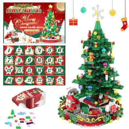 Julekalender nedtelling DIY byggeklosser blindboks - Tre (med lys)