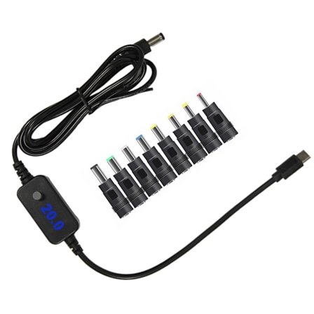 USB C - 5.5x2.5mm 5V 9V 12V 15V 20V säädettävä kaapeli virtalähdekaapeli 8 liitinpäällä Power Delivery -kaapeli