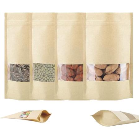 Kraft-paperinen vetoketjullinen pussi, 50 kpl, läpinäkyvällä ikkunalla