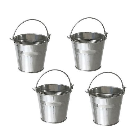 12 stk. Mini Tinnfat Metallbøtte Ising Pommes Frites Tinn Spanner - 10,5x7,2x10,5cm (sølv)