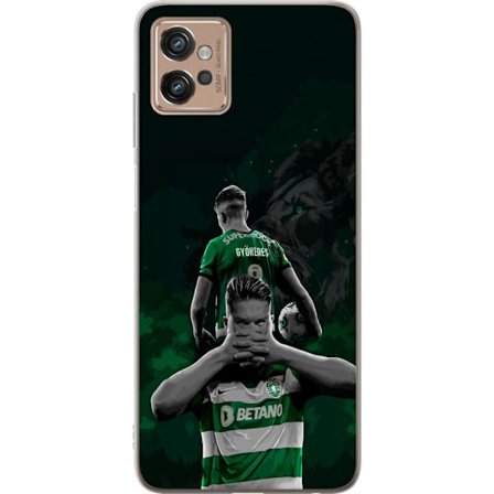 Yhteensopiva Puhelinkuori Motorola Moto G32 Neonmotiivi, jossa teksti "Gaming is in my DNA" sinisenä ja punaisena tiiliseinällä, jossa loistava DNA-sp