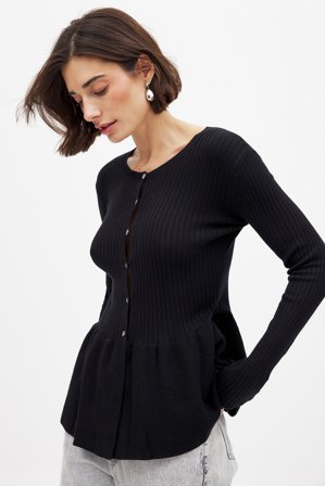 NA-KD Haut en maille à basque - - Noir - XS