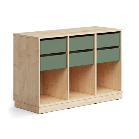 Oppilassäilytin CASPER, 6 laatikkoa, 3 lokeroa, sokkeli, koivu/tummanvihreä