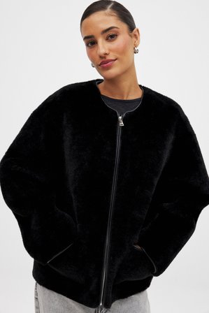 NA-KD Bonded Teddy Jacket - Teddy bear jakker & frakker - Sort - EU 32