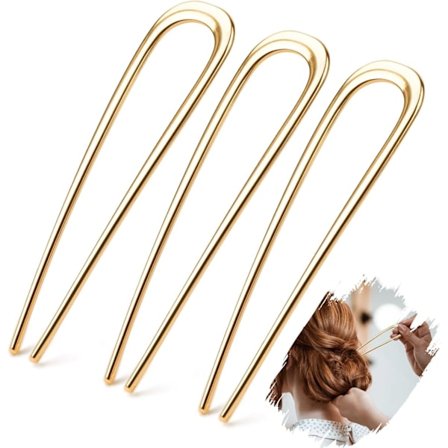 3 kpl Ranskalainen hiusneula metallia 14 cm / 5,5 tuumaa, ranskalainen neula, ranskalainen nuttura, hiusneula, U-muotoinen hiushaarukka, kultaiset 