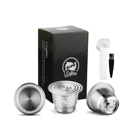 Morgenmad - Kaffe, ICafilas genopfyldelig kapsel i rustfrit stål til Nespresso, genanvendelige kaffekapsler #L